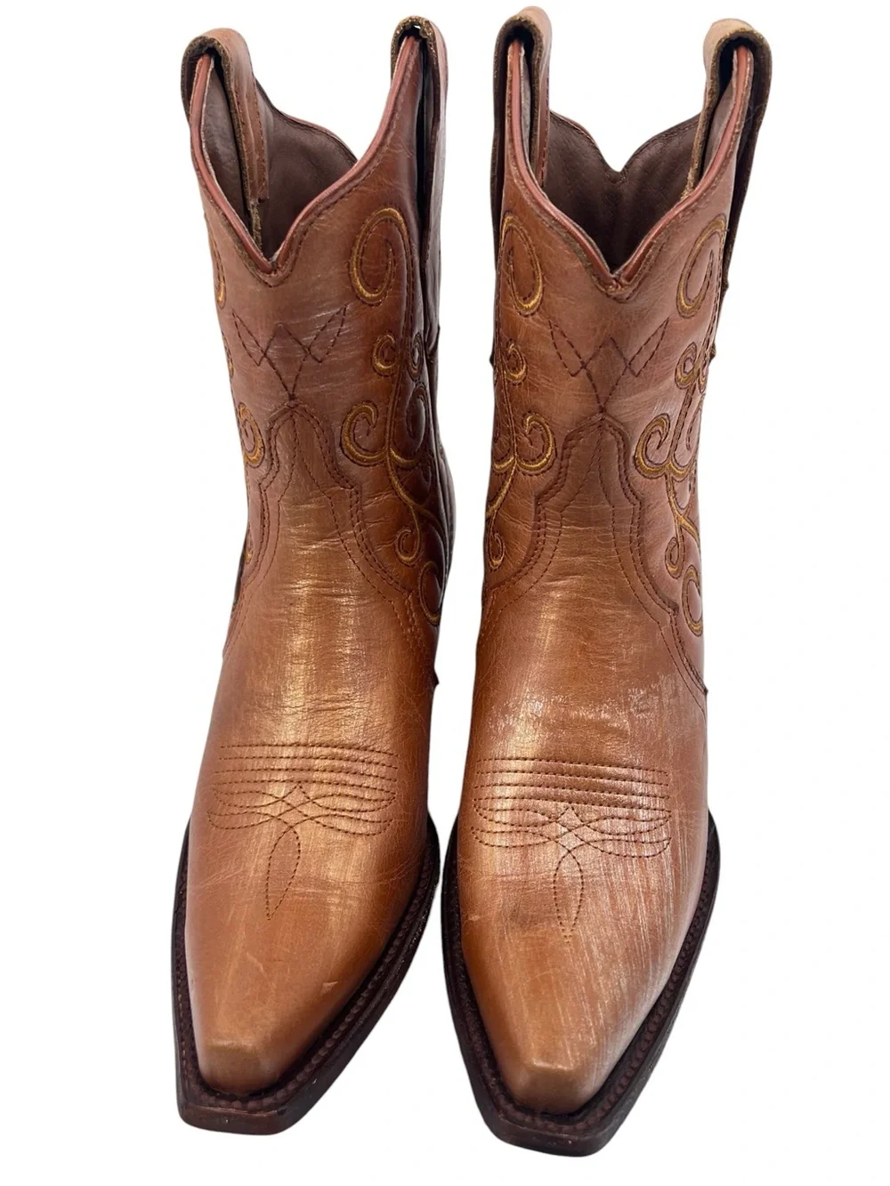 Circle G Corral Leather Snip Toe Ankle Cowboy Boots Embroidered Bronze 9 Western